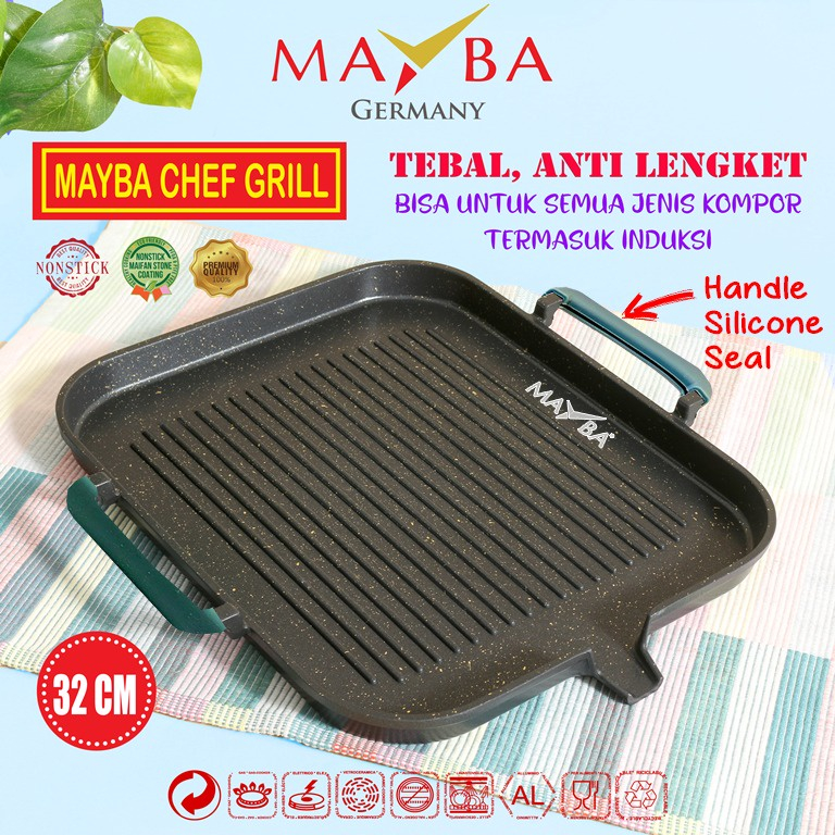 Panci Barbeque CHEF GRILL MAYBA Anti lengket / Panggangan bisa semua kompor termasuk induksi Mayba Grill Pan alat panggang tebal