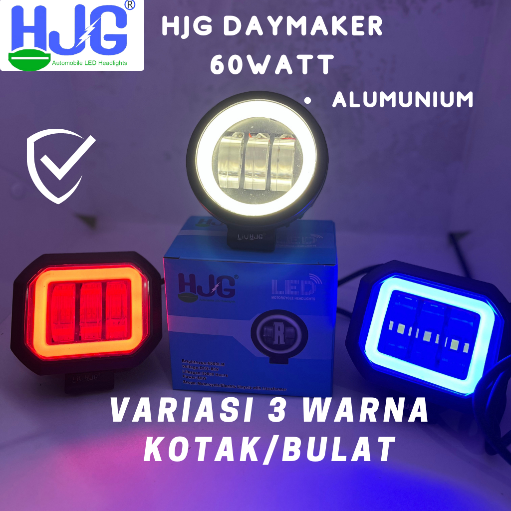 Lampu daymaker mini Bulat/Kotak 3 Mata 60watt HJG - Lampu Tembak Sorot Led 3Mata 60watt Lensa 6D