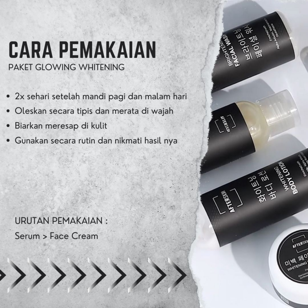 [PAKET SUPER LENGKAP] AFTERSKIN SERUM + FACE CREAM + FACIAL WASH + BODY LOTION + BODY WASH ALA KOREA BPOM HALAL