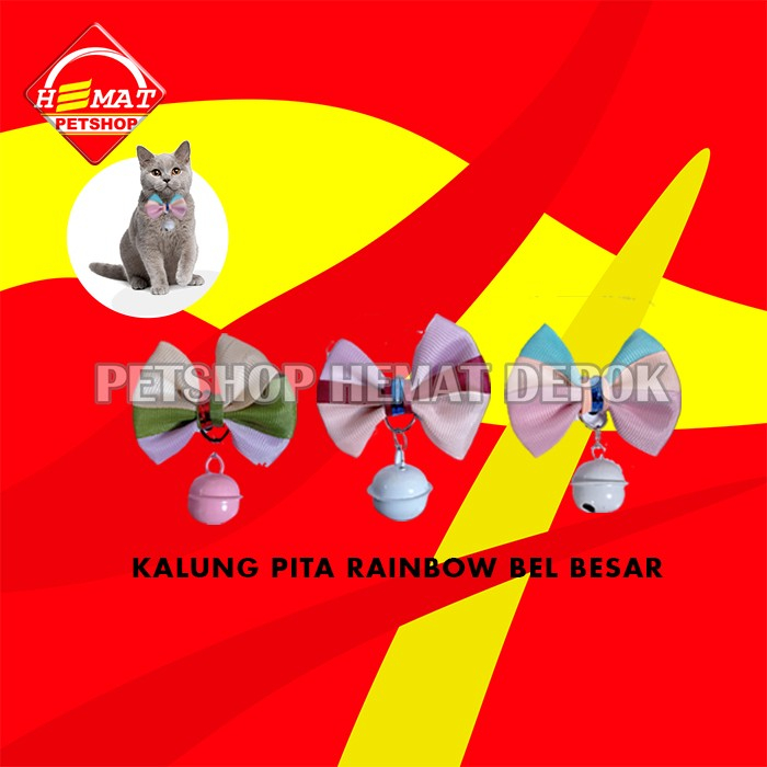 Kalung Kucing Anjing Pita Rainbow Motif Bel Besar