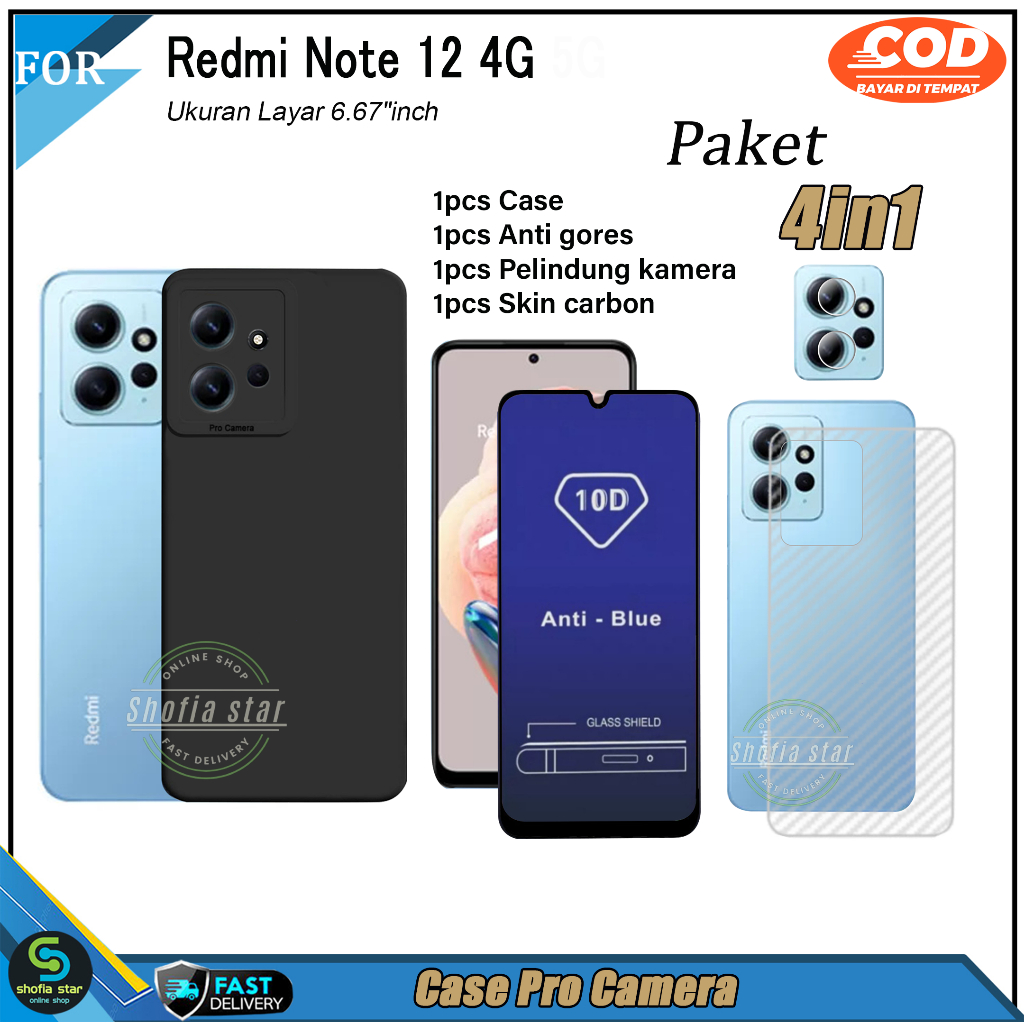 Paket 4in1 Case Redmi Note 12 4G Note 12 Pro 4G Redmi 10 5G Redmi 10 4G 2022 soft case Pro Macaron Casing