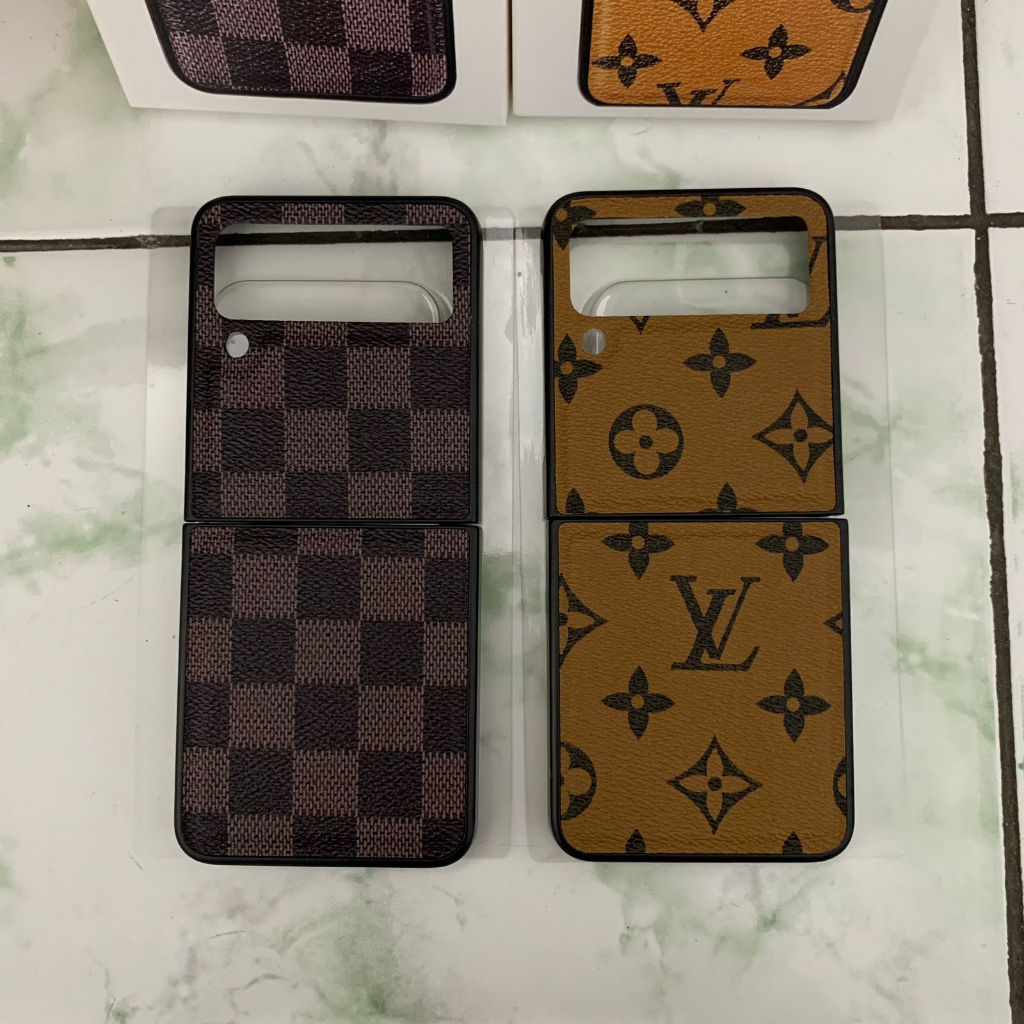 Motif LV Case Samsung Galaxy Z Flip 3 Mewah Sampul Penuh Dapat dilipat Kulit embossing