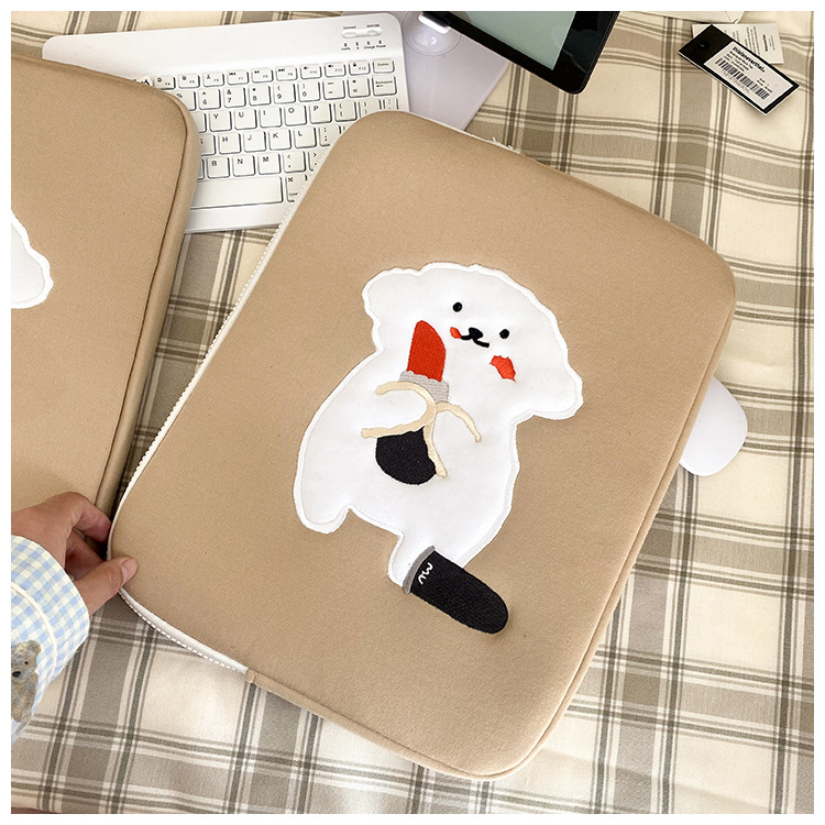 Sleeve Pouch Sarung Tas Bag Case Ipad Tab Tablet Macbook Air Pro Laptop Asus Acer Chromebook Lenovo HP 14S Envy Huawei Samsung Galaxy 11 12 13 14 15 inch Motif Gambar Kartun Bear Tiger Warna Pink Grey Green Hijau Hitam Coklat Cute Murah Korean Model