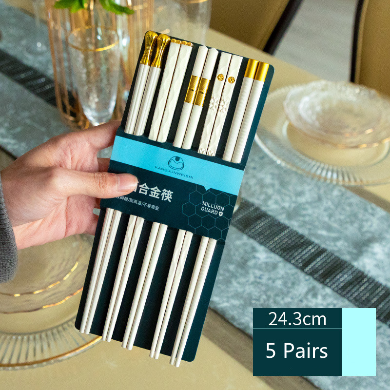 KANGJUNWEISHI Sumpit Makan Japanese Chopstick 5 Pasang - KJ-243 - White/Gold