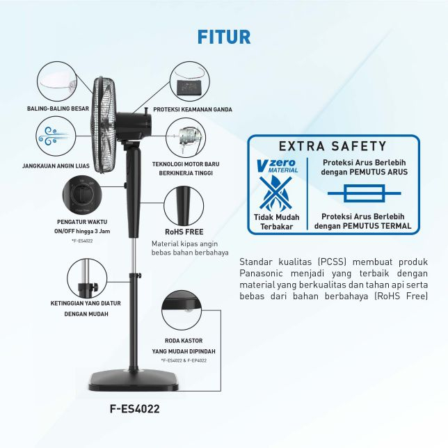 Panasonic Stand Fan F-ES4022 / Kipas Angin Berdiri 16&quot; + Timer FES4022 Ultra Breeze