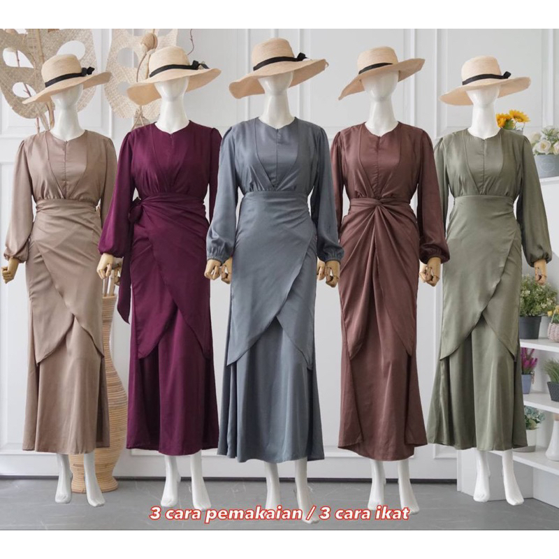 Ellen long dress armani slik premium gamis pesta kondangan busui friendly