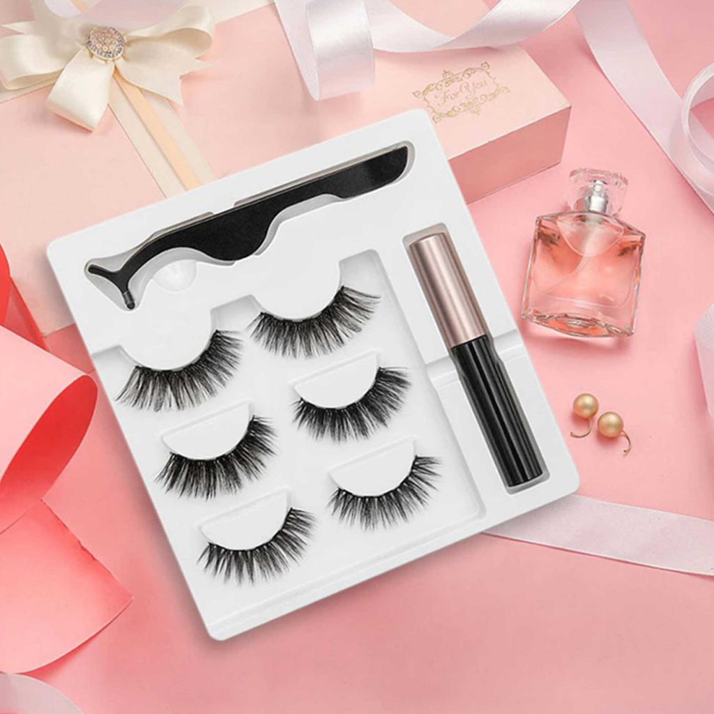 Bulu Mata Magnet 3 pasang + Magnet Eyeliner / Bulu Mata Magnetik Korea Eyelash 3D Bulu Mata Palsu