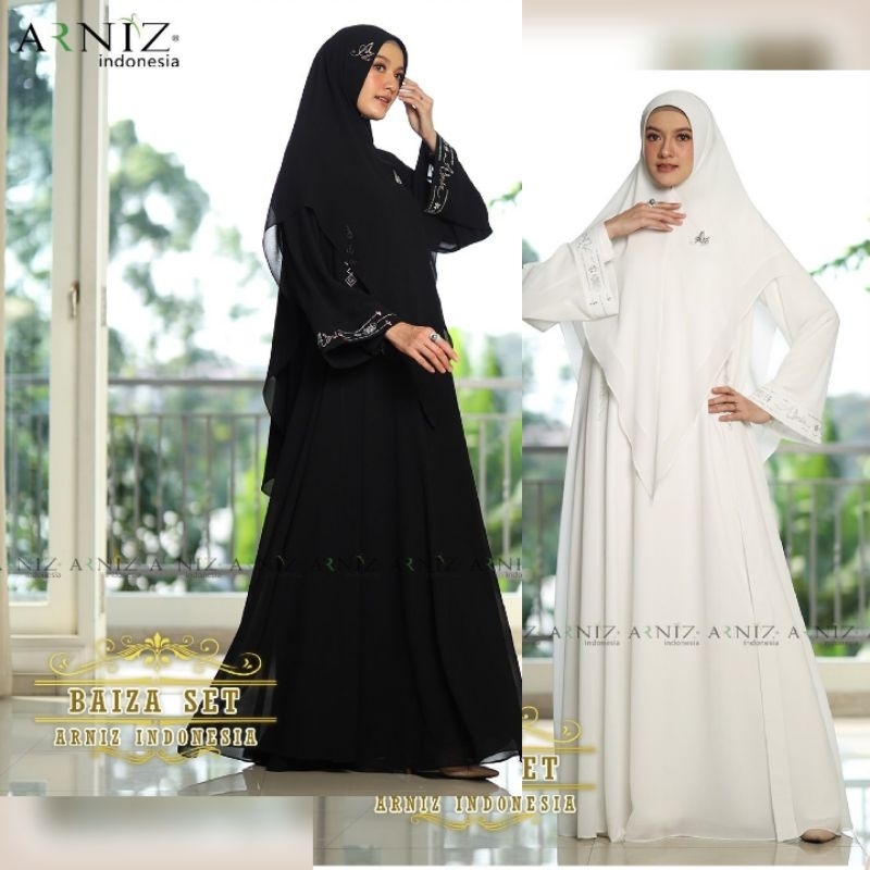 (N) ARNIZ BAIZA Baju Abaya Hitam Putih Gamis Syari Baiza Set By Arniz Collection. Nazra Sha