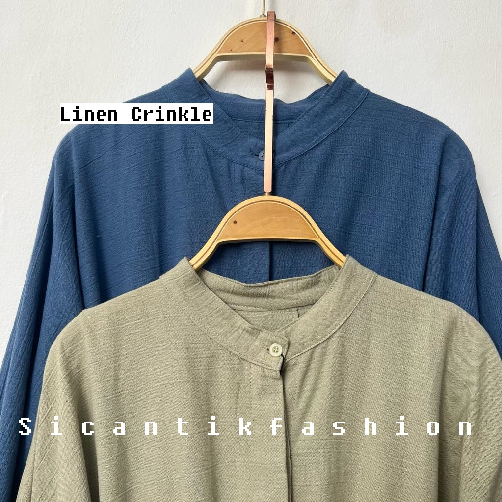 Alya Shirt Premium Linen Crinkle / Blouse Semi Tunik Linen Crinkle Premium /Kemeja Wanita Kerut Depan