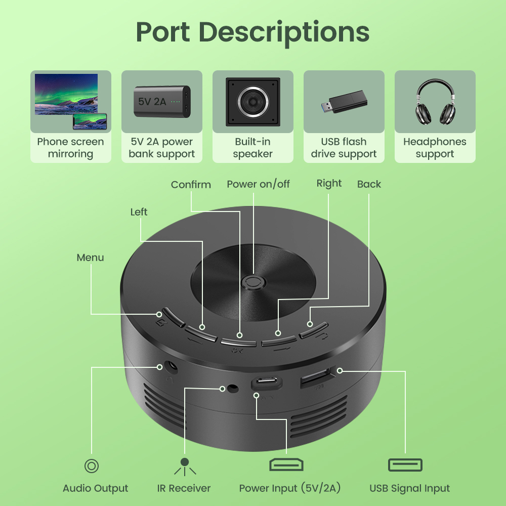 YT200 Mini Proyektor Portabel HD LCD LED Movie Projector Wired Screen Mirroring Mendukung Tablet iPhone Android Ponsel