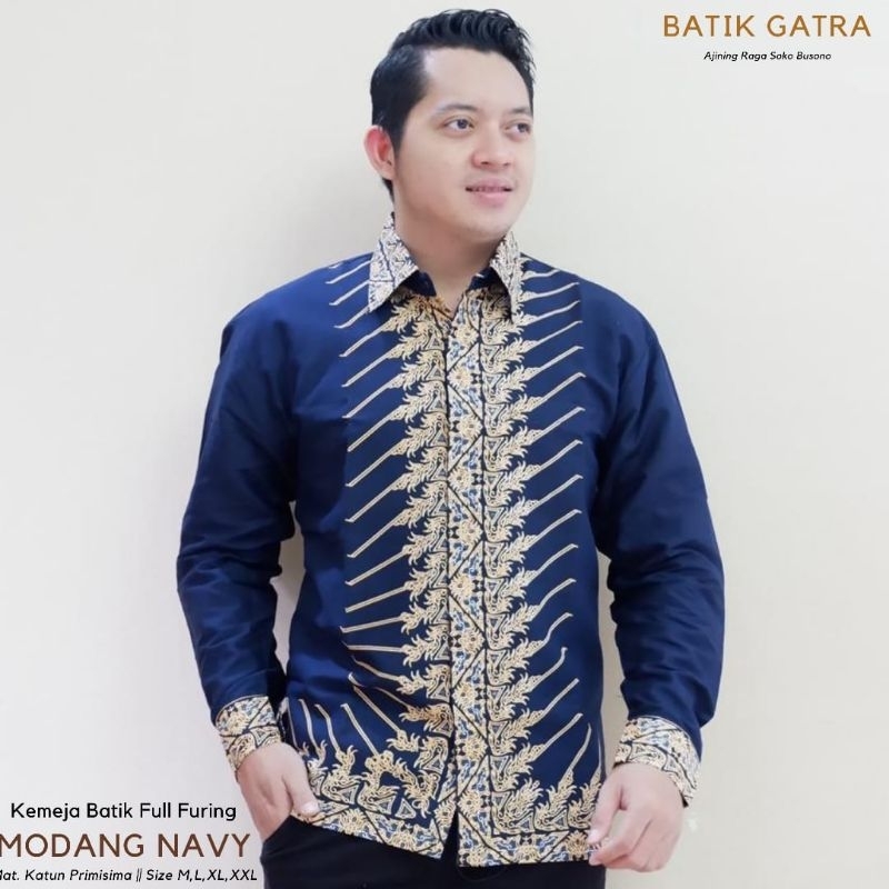 KEMEJA BATIK LENGAN PANJANG MOTIF MODANG NAVY FULL FURING
