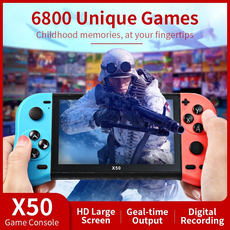 New Arrival X50 X50 MAX Handheld Game Player 5.1 inch H-D Screen Retro Video Game Console Built in 6800+ Games Support TV Output