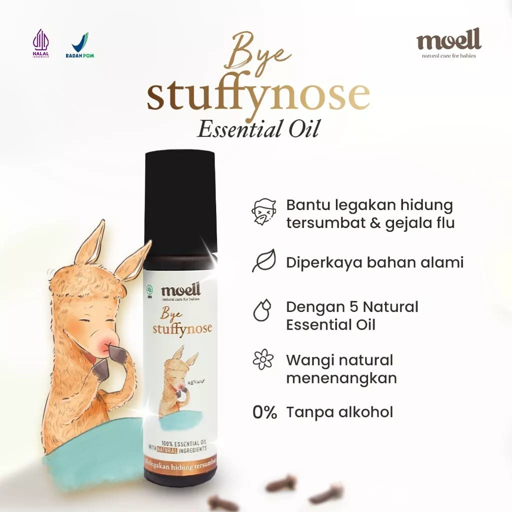 Moell Bye Stuffynose Natural Essential Oil 8ml - Melegakan Batuk Pilek &amp; Hidung Tersumbat