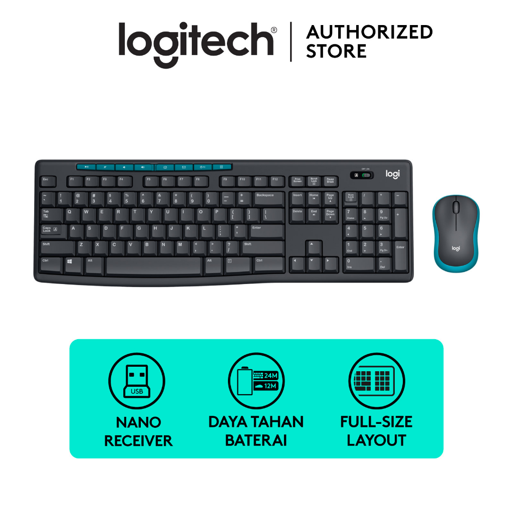 Logitech MK275 Combo Keyboard dan Mouse Wireless dengan Tombol Multimedia