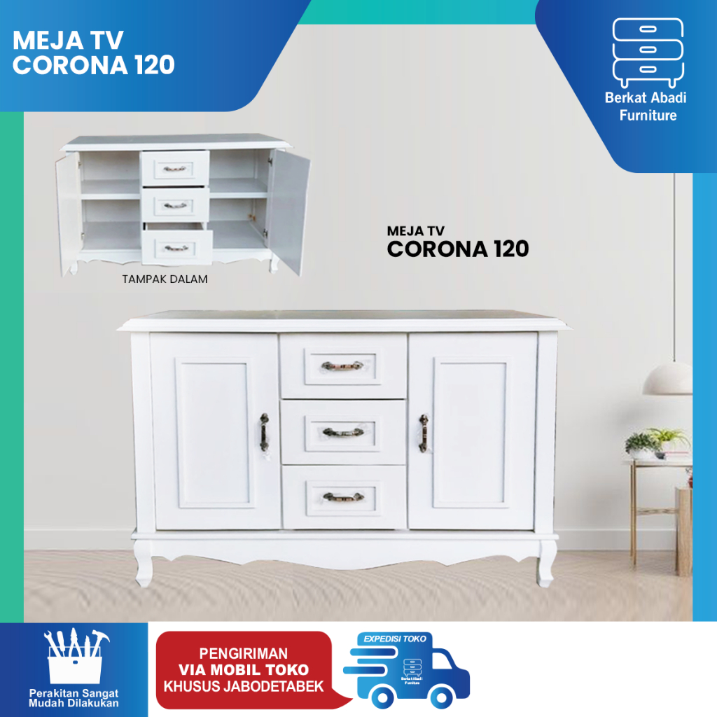 Meja TV Lemari TV Buffet TV Minimalis Putih Blockteak Multiplek Awet