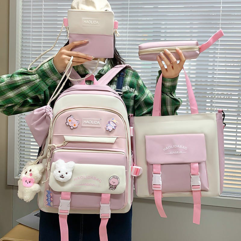 Tas sekolah anak perempuan 5in 1 tas ransel anak tas korea fashion tas anak SD SMP SMA tas waterproof bestseller