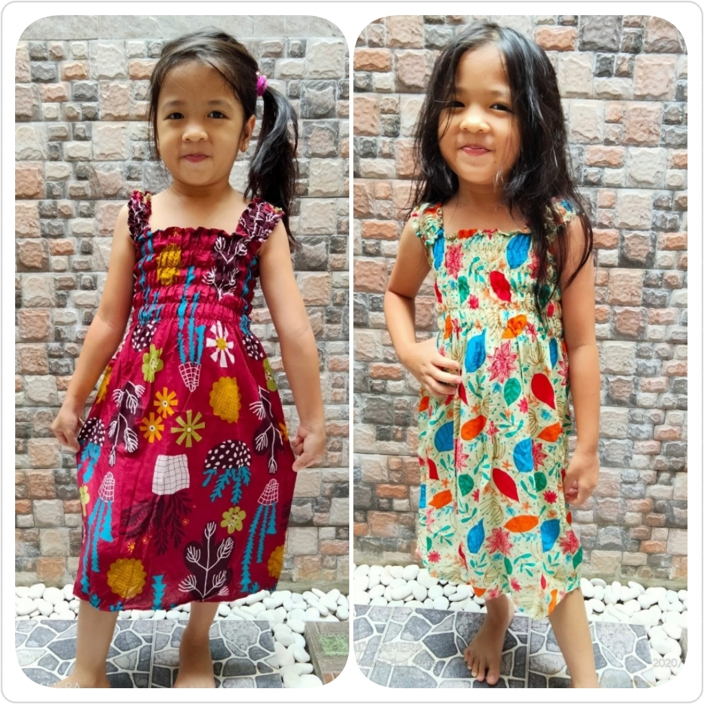 Daster kerut anak Bali ukuran-L pilih motif geser, atasan anak, pakaian anak perempuan, baju tidur, 