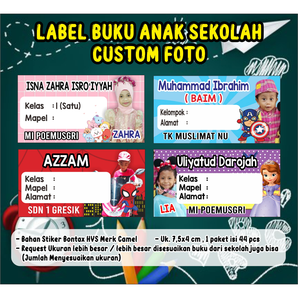 

44 pcs STIKER BUKU / LABEL BUKU ANAK SEKOLAH
