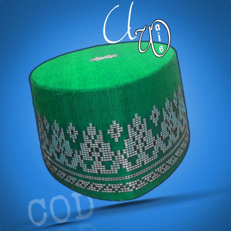SONGKOK PECI MURAH SONGKET MUSLIM DEWASA ANAK KOPIAH TENUN MOTIF DASAR HIJAU CEREK SILVER WARNA PUTI