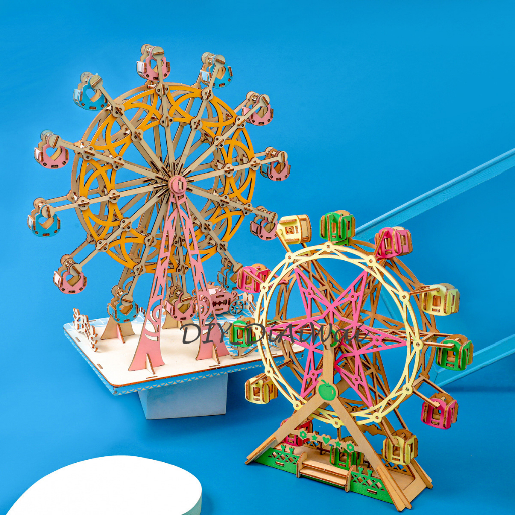 Puzzle 3D DIY bahan kayu model FERRIS WHEEL/BIANGLALA mainan puzzle edukasi anak / kado / pajangan