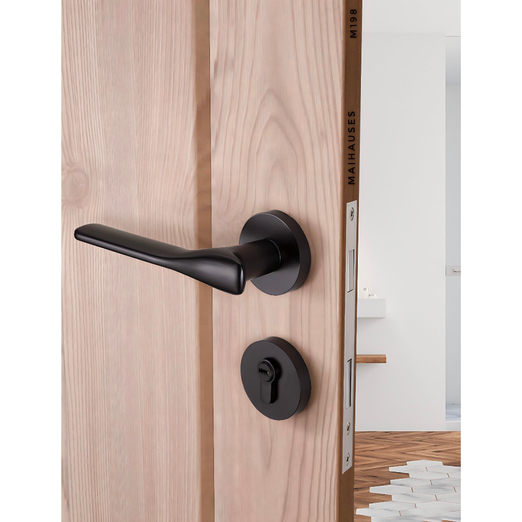 Gagang Pintu Minimalis Full Set Door Handle Black Rumah Kamar Kayu Stainless Kuningan Knob Hitam Gar