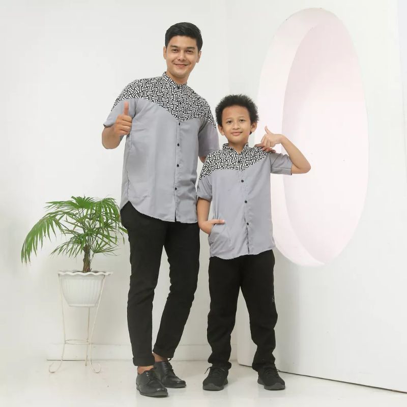 Baju Muslim Couple Ayah dan Anak motif terbaru wajek lengan pendek bahan katun halus