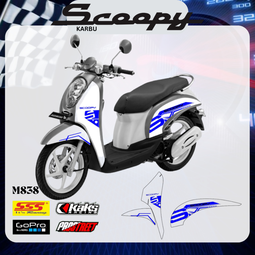 STIKER STRIPING MOTOR SCOOPY KARBU LAWAS OLD KODE M838 Sticker Decal Print List Variasi  Motor Honda