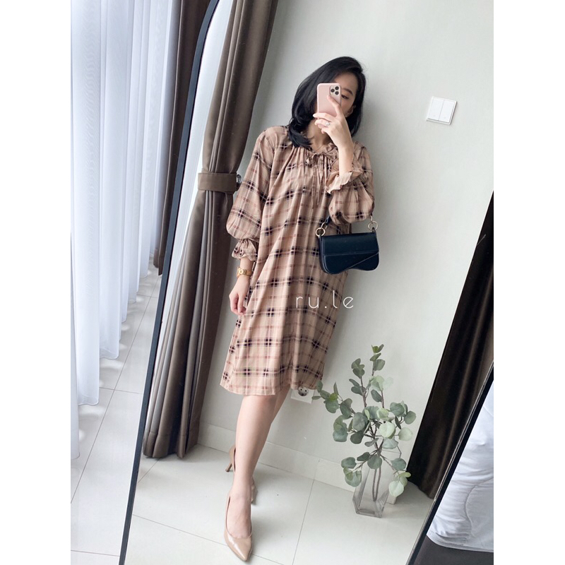 RULE LABEL Olin Tartan Dress - Pakaian Dress Motif Kotak-kotak Wanita