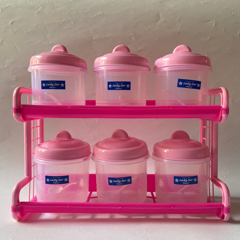 KITCHEN SET SUMMY LUCKY STAR 2126 ISI 6 TEMPAT BUMBU DAPUR GARAM MERICA BUBUK GULA SENDOK KECIL