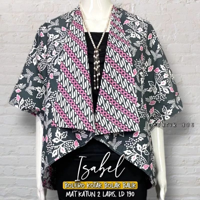 Blazer Bolero batik wanita Jumbo Isabel Kotak motif bolak balik parang Klitik Cocok untuk ibu remaja Kekinian Jumbo bahan super adem