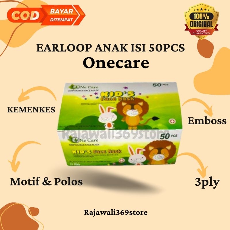 ORI!! MASKER ANAK 3PLY ONECARE  50PCS/ KIDS FACE MASK