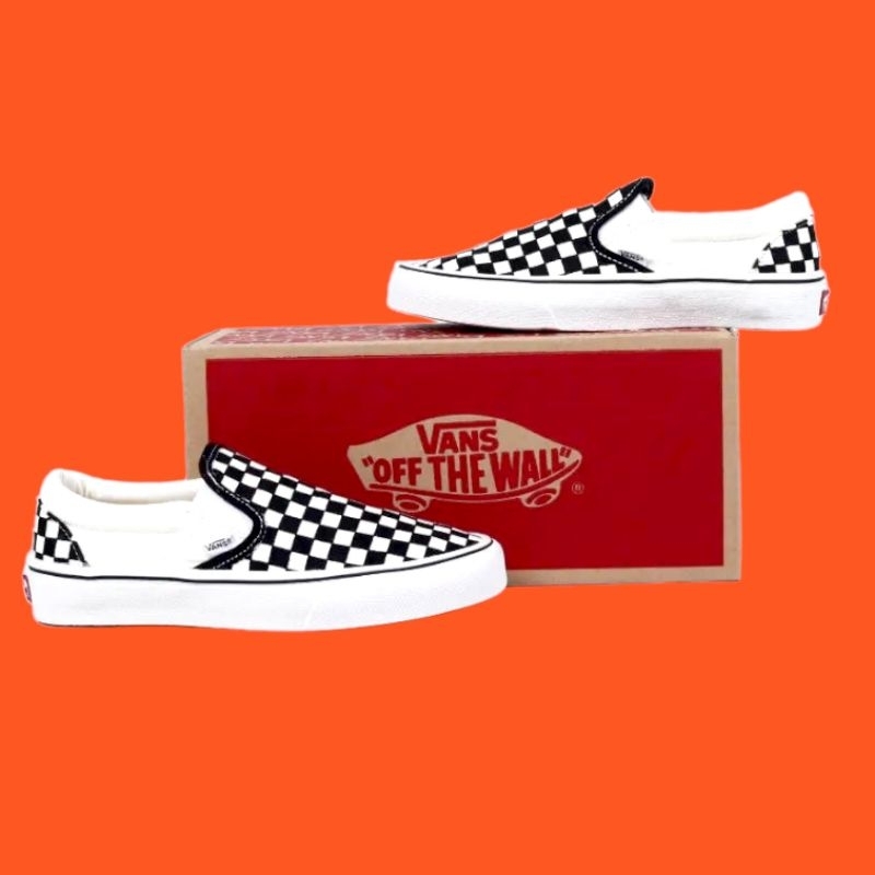 [BISA COD] VANS SLIP ON CHEKERBOARD CLASSIC BLACKWHITE PREMIUM