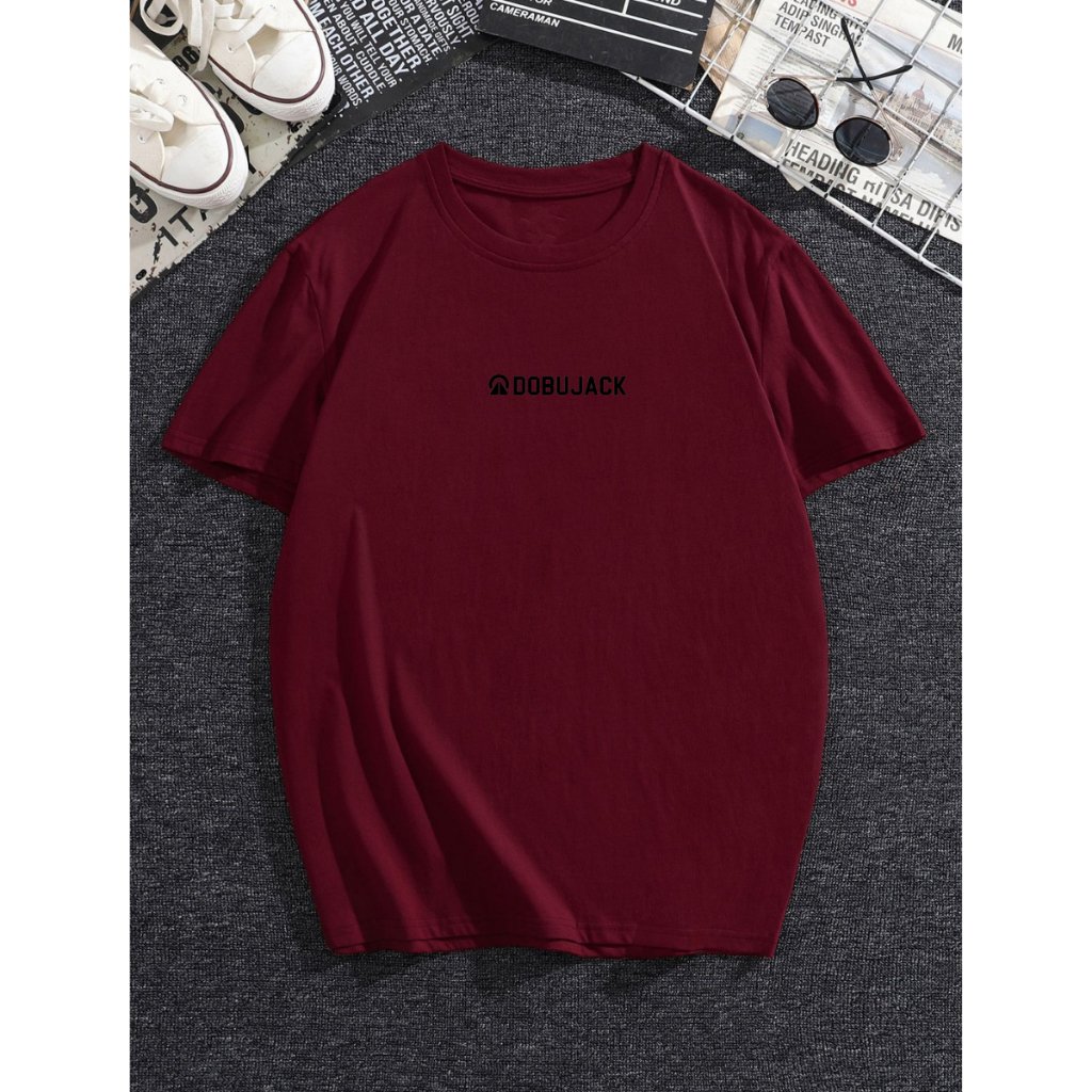 Kaos Distro Pria Basic Dobujack Marun Casual Premium / Baju Atasan Pria Lengan Pendek / T-shirt Cotton Combed