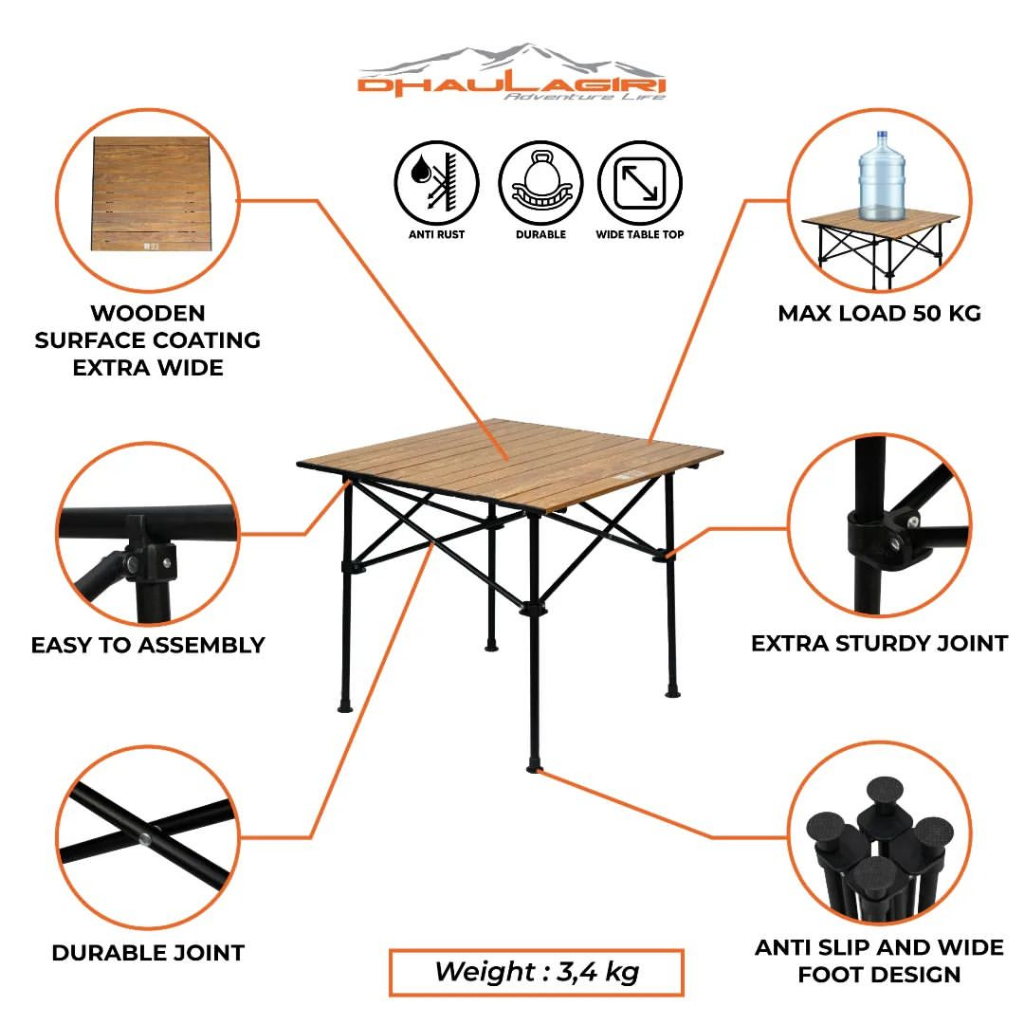 MEJA LIPAT OUTDOOR DHAULAGIRI  FOLDING TABLE WOOD GRAIN SERIES MEDIUM  (71 x 69 x 61 cm)