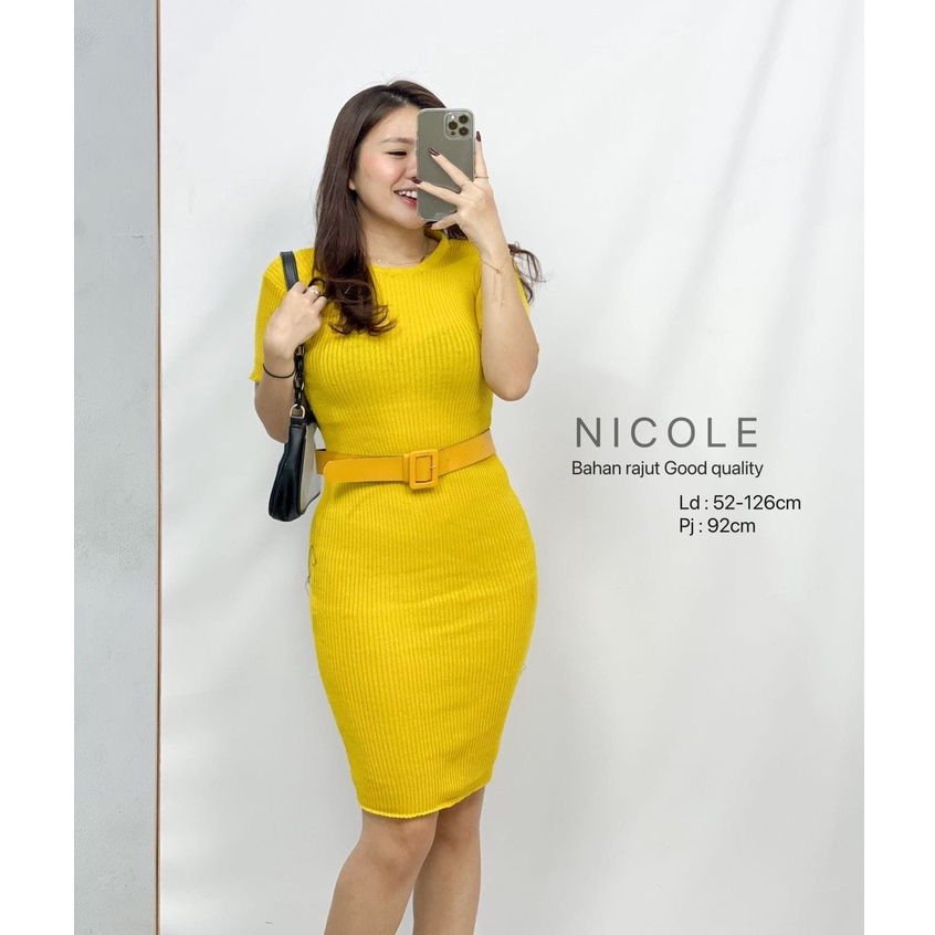 HOPYLOVY - Dress Rajut Wanita Simpel Free Belt Nicole