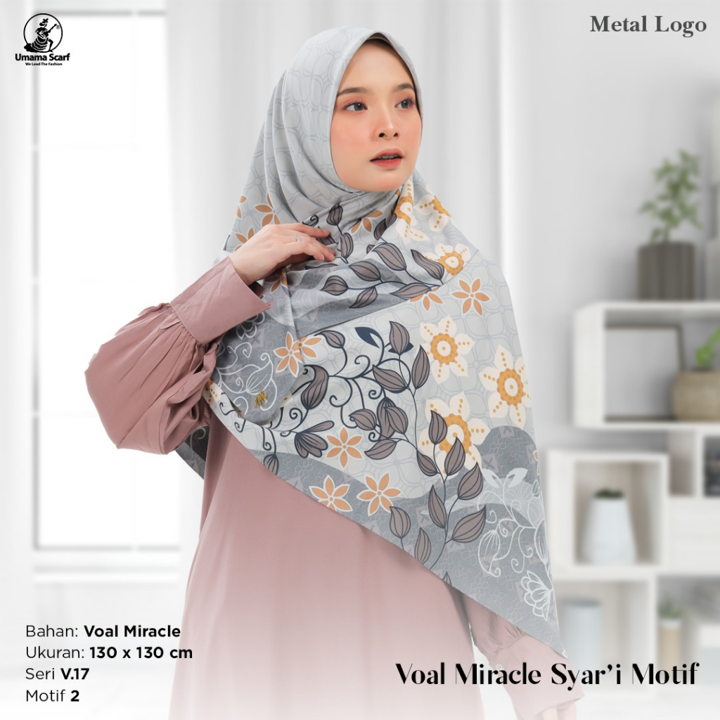 PART 2 HIJAB VOAL MIRACLE SYARI MOTIF UMAMA 130 X 130CM - Jilbab Syar'i Printing Metal Logo / BISA SERAGAMAN