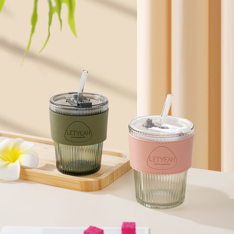 Letyeah &amp; Kaizenliving Tumbler Kaca Aesthetic Dengan Sedotan Botol Minum Kopi Mug Coffee Cup Milk Gelas