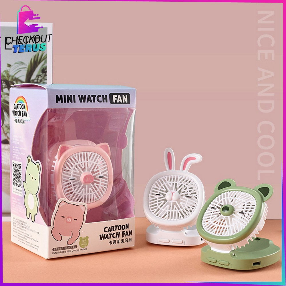 CT C875 Kipas Jam Tangan Mini Portable USB Rechargeable Wirst Watch Fan Kipas Angin Karakter Animal Model Jam Tangan Strap Kipas Kecil