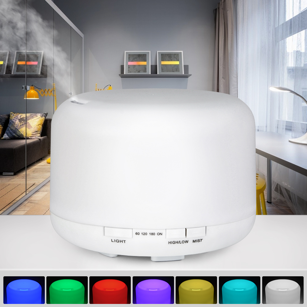 Ultrasonic Aroma Diffuser Humidifier 500ML+2 Pcs Free Essential Oil Air Purifier Remote Control 7 Led Colorful LED Pelembab Pengharum Ruangan