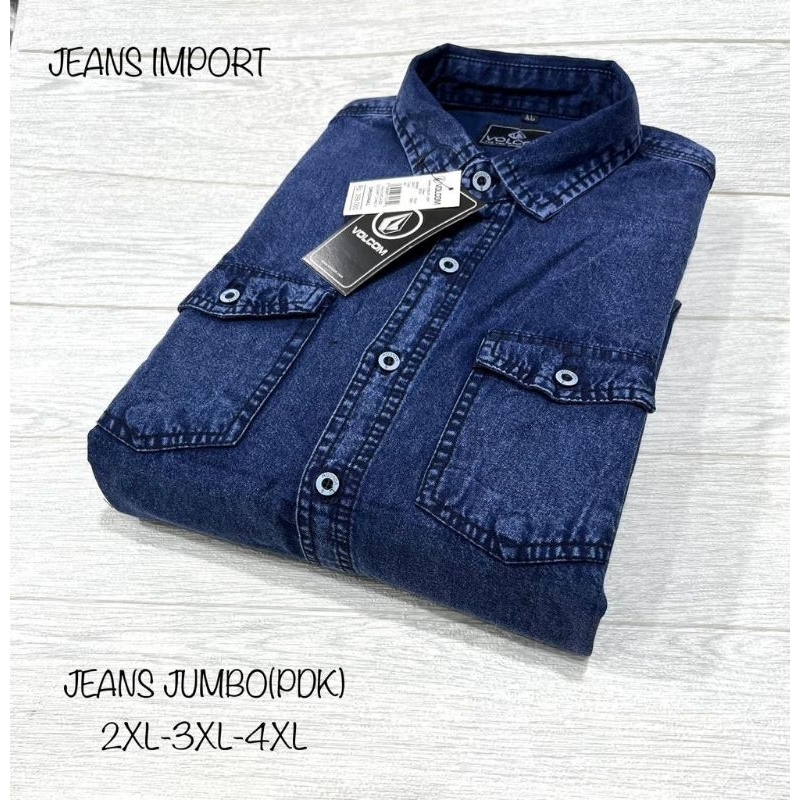 Baju Kemeja Jeans Pria Jumbo Lengan Pendek Bahan Super Premiun