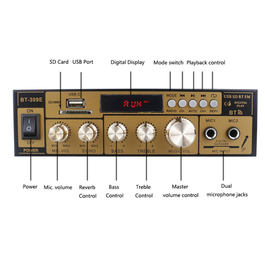 Audio Amplifier Bluetooth 5.0 Stereo 2 - BT-309E