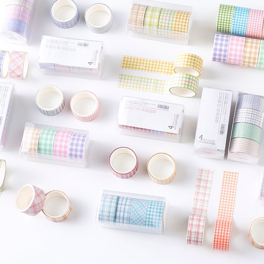 

4 Pcs Washi Tape/ Pack Masking Tape Plaid Pattern Macaron Pastel Color