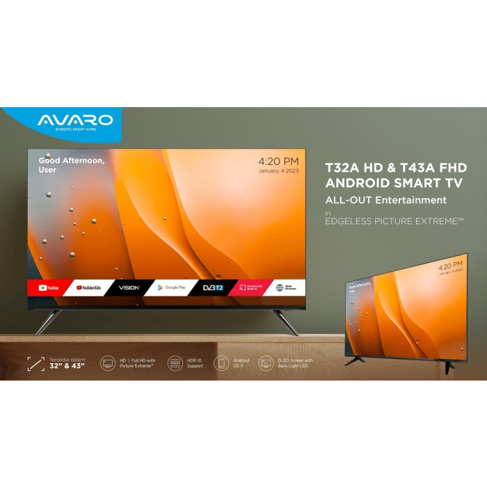 AVARO SMART ANDROID TV 32&quot; T32A HD Digital DVB-T2 TV GARANSI RESMI