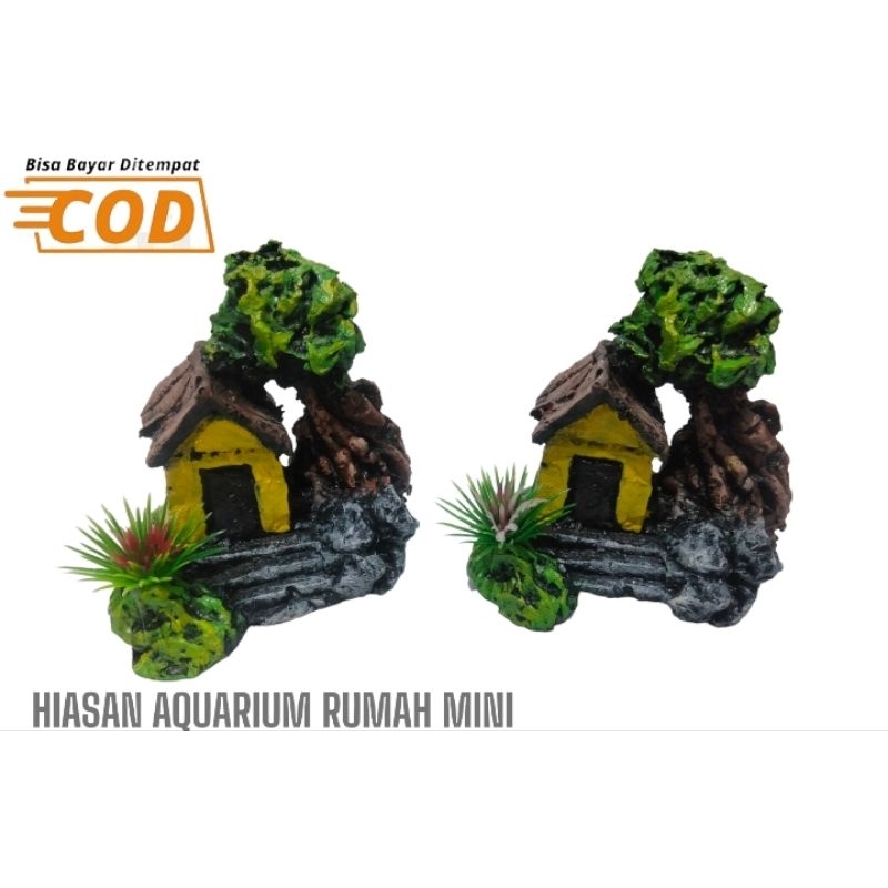 HIASAN AQUARIUM RUMAH MINI FIBER Hiasan ornamen fiber rumah mini
