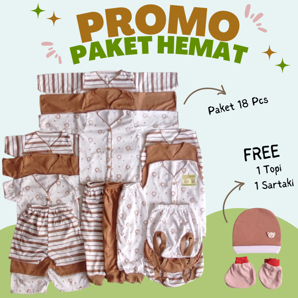 PROMO!! 18 Pcs Paket Baju Bayi Baru Lahir Motif Lucu Best Seller Kado Lahiran Paket Baju Baby Newborn