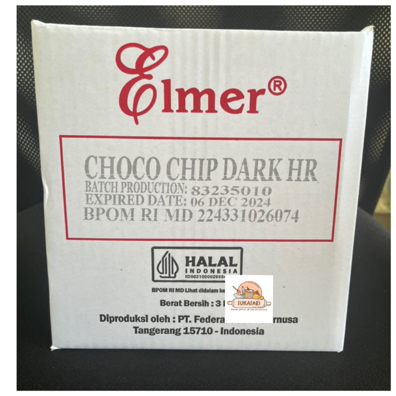 

Elmer Dark Chocolate chip half round bake stable 250gr coklat