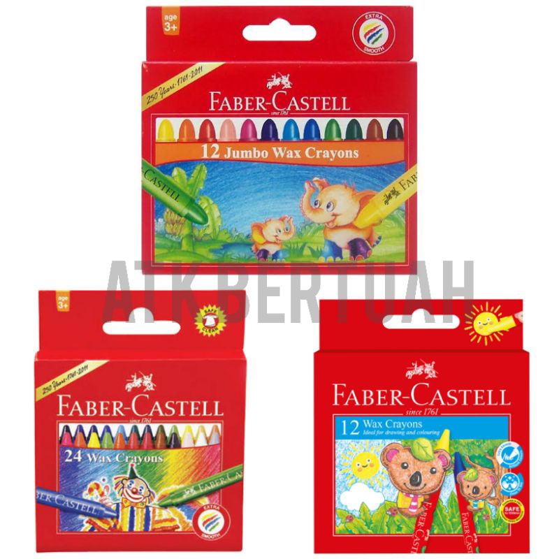 

FABER CASTELL WAX CRAYON SET 12 24 12 JUMBO KRAYON LILIN TANGAN BERSIH