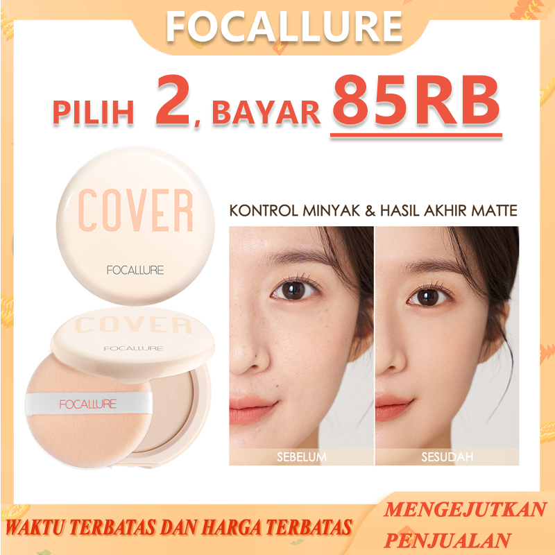 FOCALLURE Poreless Bedak Padat Dry And Wet Dual-use Matte Compact Powder Waterproof Fine Power