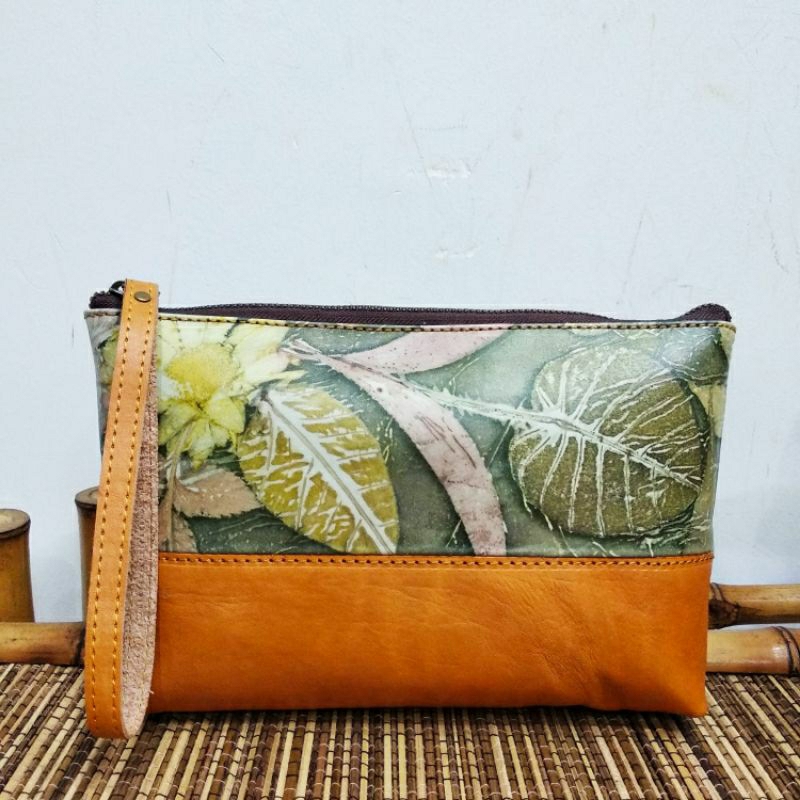 Pouch Kulit Ecoprint / Leather Pouch Ecoprint / Dompet Tangan