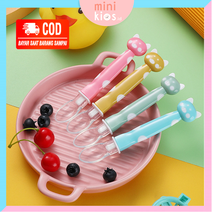 Sendok Makan Bayi Silikon Polkadot / Sendok Makan Bayi Lentur Silicone Tahan Panas /  SENDOK BAYI KARTUN LUCU BABY SAFETY SPOON